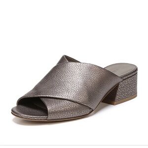 Vince Karsen Metallic crossband Slides Mules Block Leather Bronze Size 10 gray